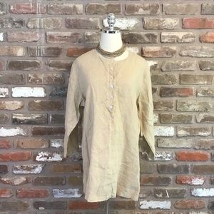 RUSS BERENS Women’s Tan Linen Tunic Top L NEW